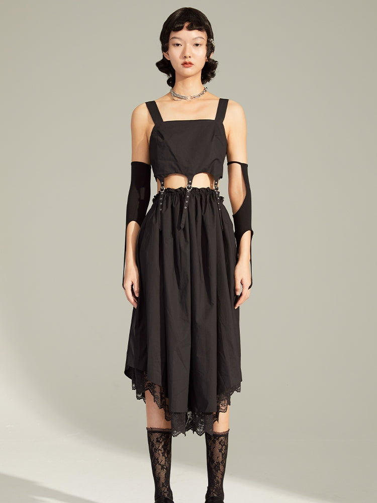 Navel Suspender Dress Mid-Length