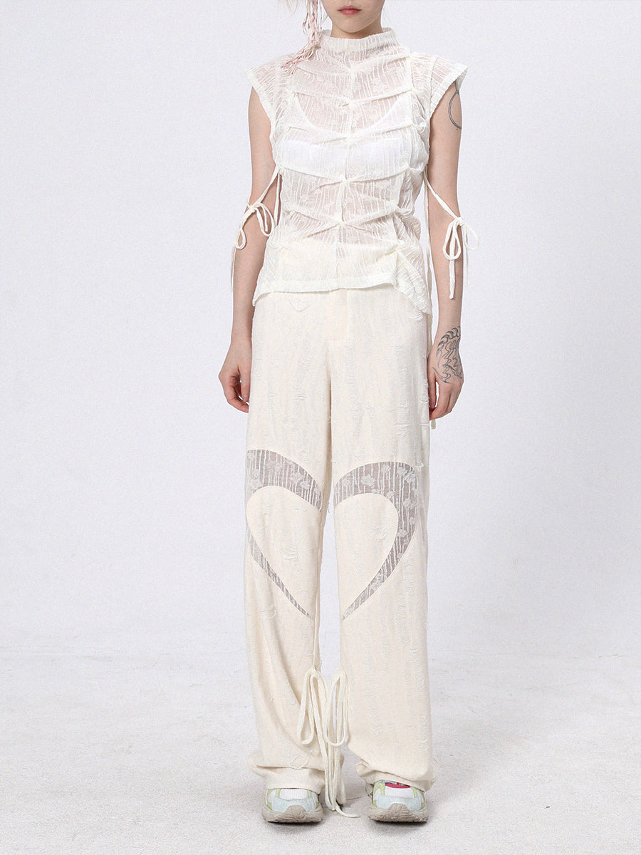 Nichi Heart Natural Lace Wide-Pants