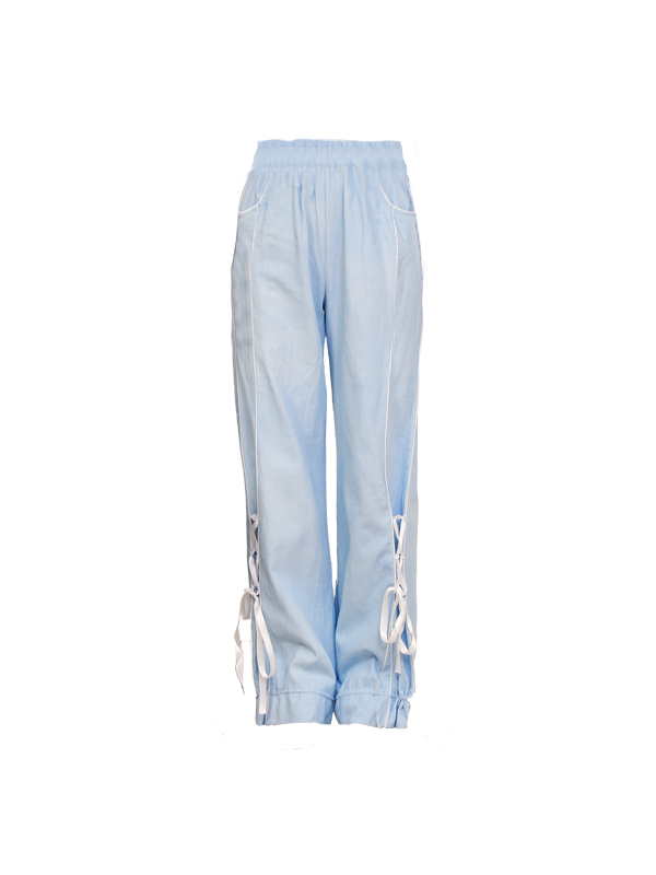 Denim Ballet Lace-Up Ribbon Pants