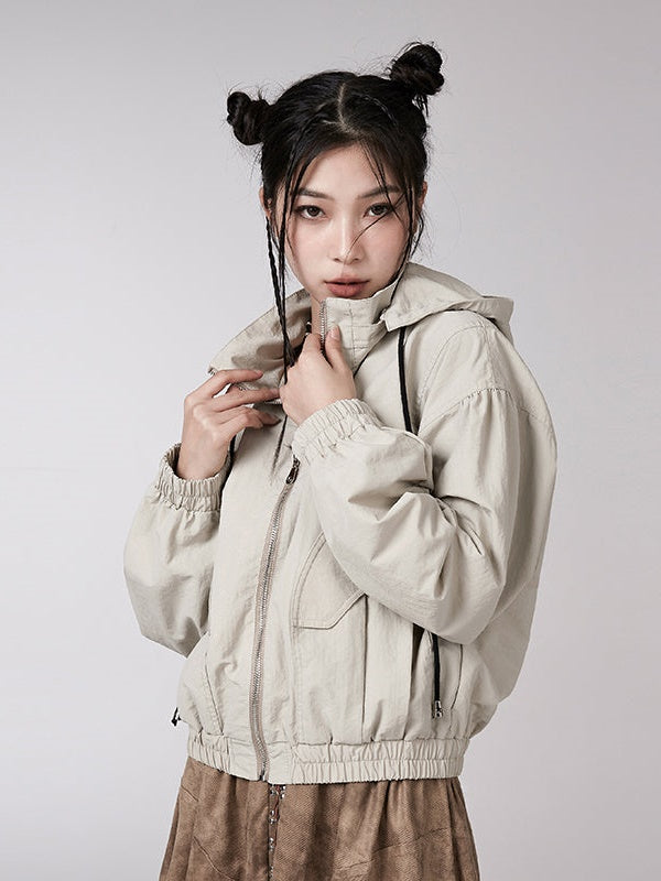 Loose Short Hooded Sports Jacket