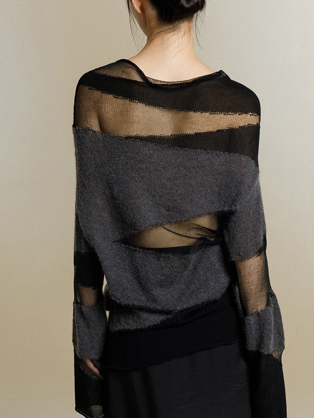 Mesh Stitching Hollow Knitted Sweater