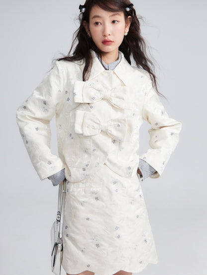 Bow Embossed Jacquard Short Jacket