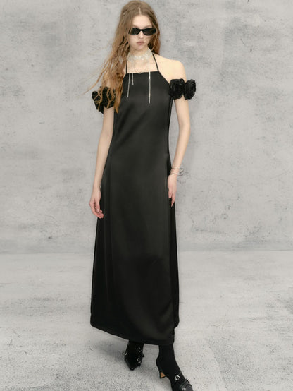 Hanging Neck Rose Long Dress