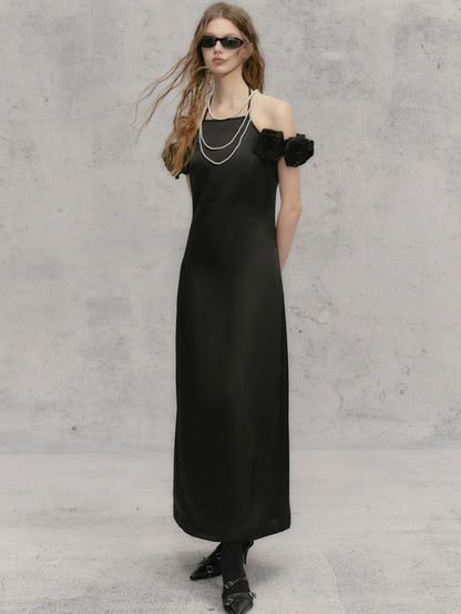 Hanging Neck Rose Long Dress