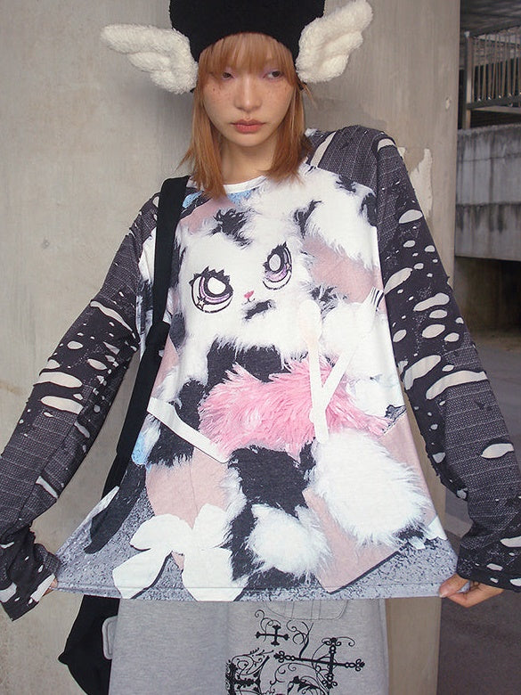 Bunny Print Raglan Sleeve T-Shirt