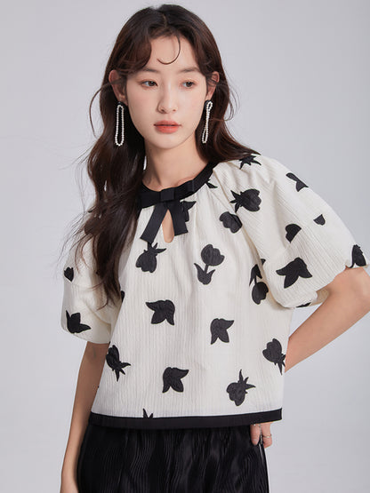 TULIPS APPLIUIDERED LANTERN SLEEVE T-SHIRT &amp; SKIRT