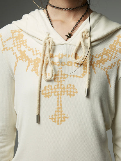 Print Slimming Finger Pull Hoodie