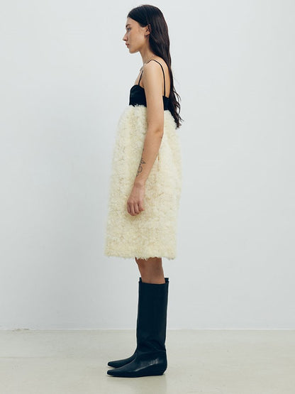 Flower Fluffy Stitching Slip Dress