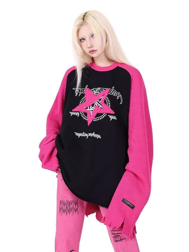 Pentagram Sweater de couture à manches Raglan