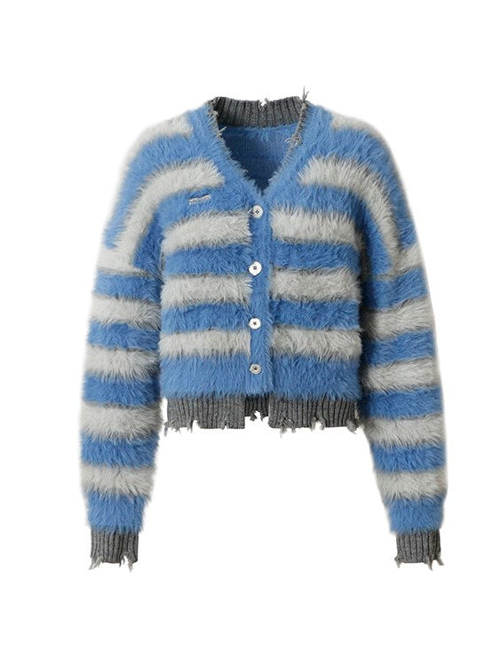 Stripe Imitation Mink V-neck Cardigan