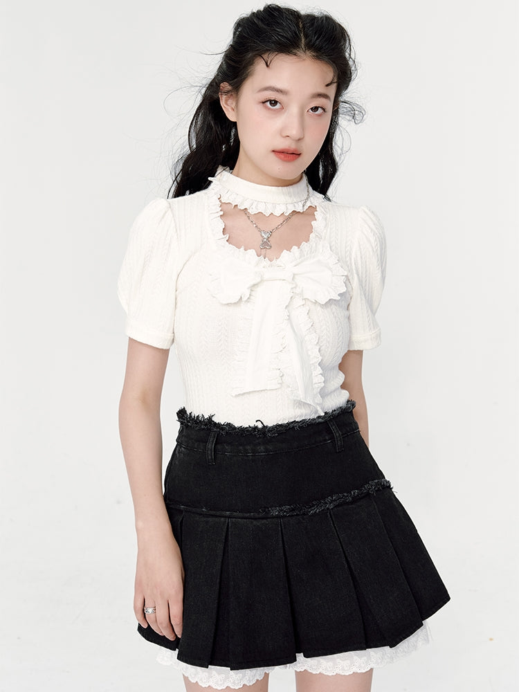 Bow Design Short Sleeve Knit