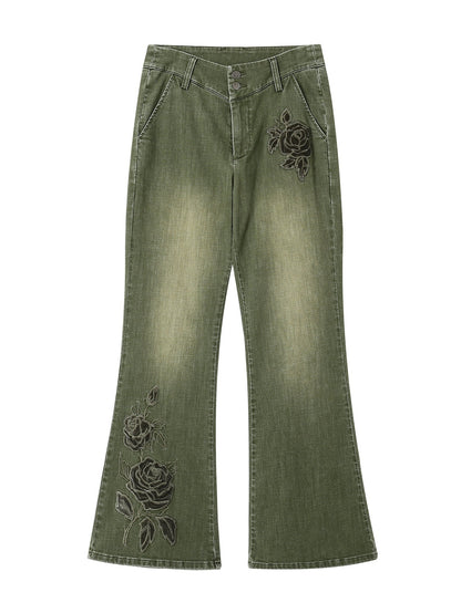 Retro EMBROIDERED FLARED JEANS