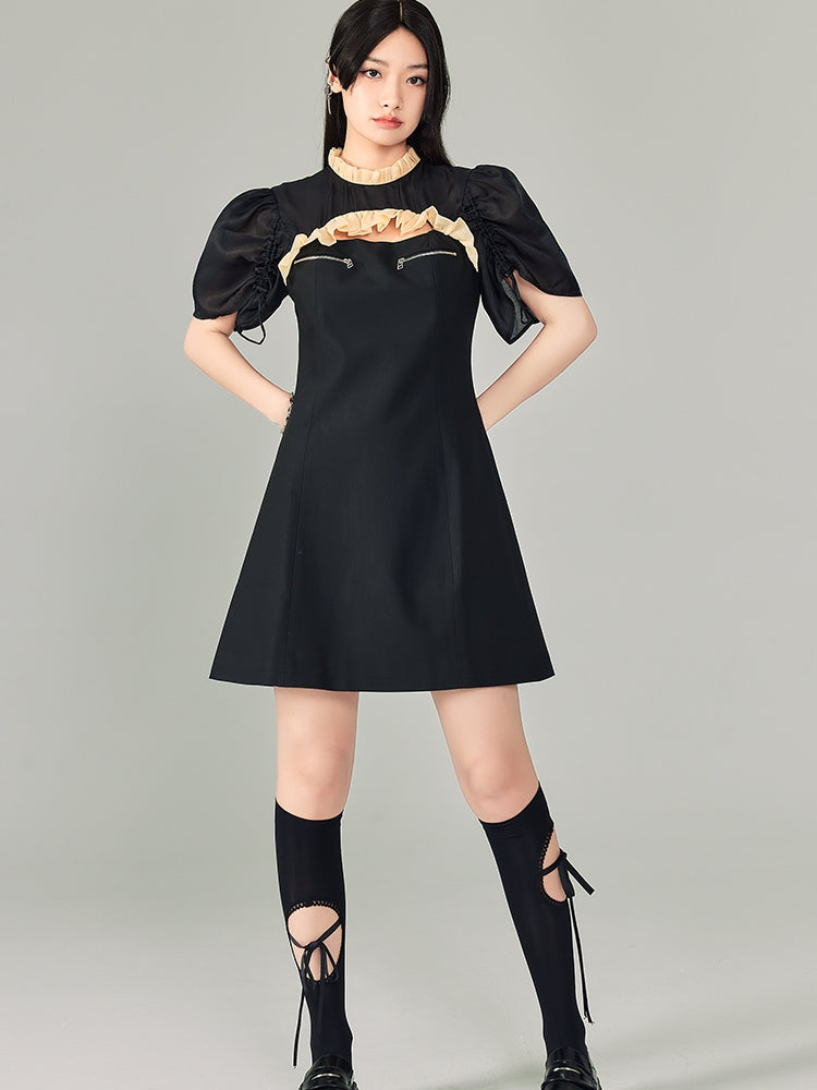 Zipper Cheongsam Kurzarm Kleid