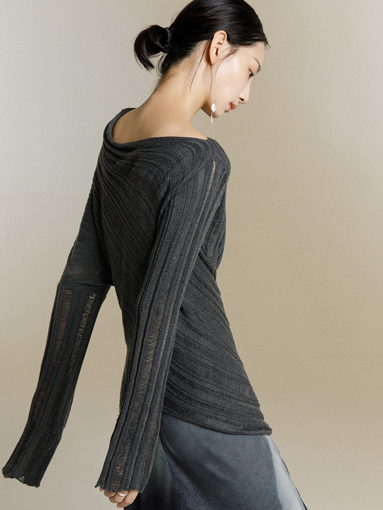 Off-the-shoulder Diagonal-neck Sweater