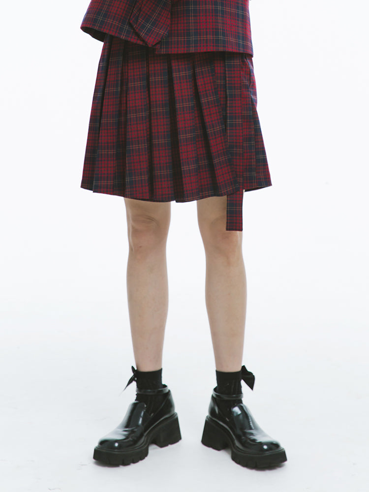 Plaid Pleats Short College Culottes