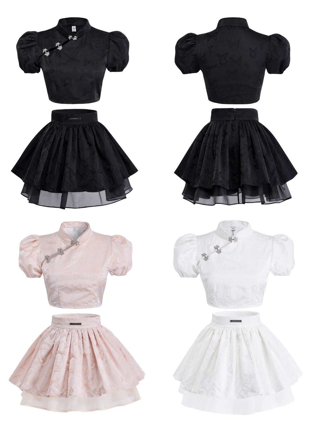 New Chinese Puff Sleeve Top &amp; Skirt