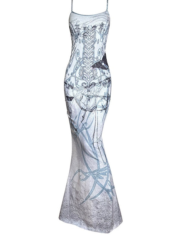 Butterfly Thorn Print Sling Mermaid One-piece