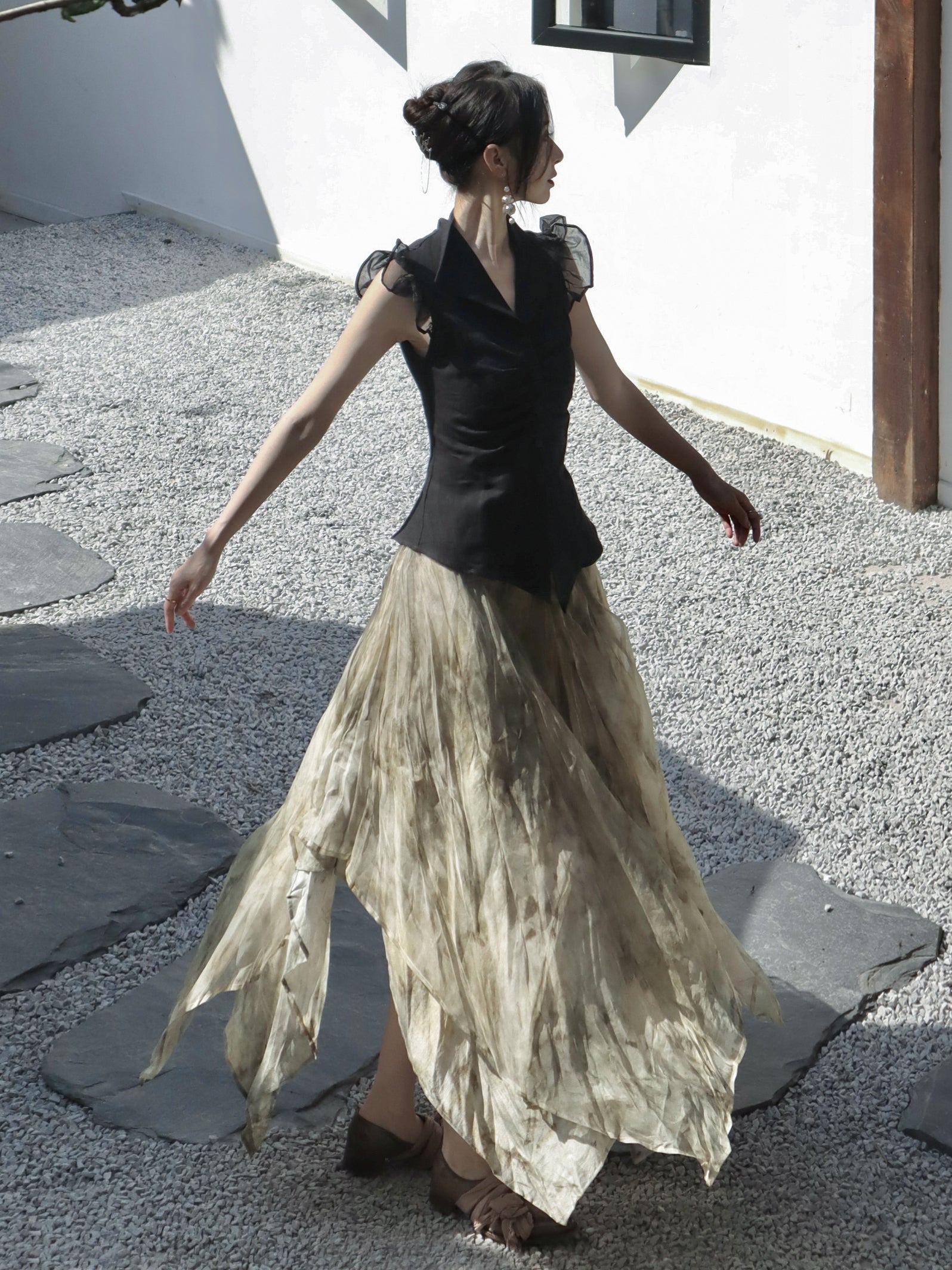 Silk Organza Printed Long Skirt - ONMOON ECLIPSE – ARCANA ARCHIVE