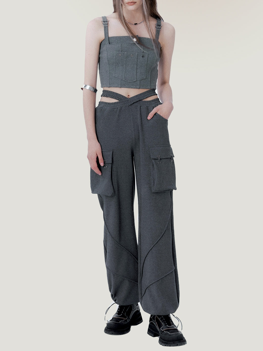 Gilet de poche tridimensionnel et pantalon décontracté