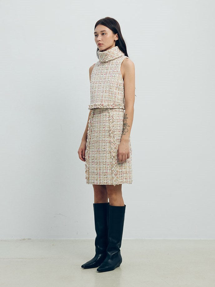 Wool-blend tweed skirt