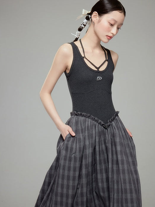 Heavy Industry Drape Stitching Suspender One-piece