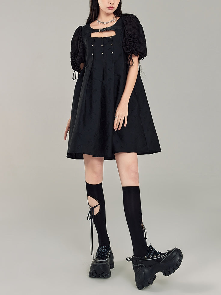 Leather Buckle RiveT Black Dress