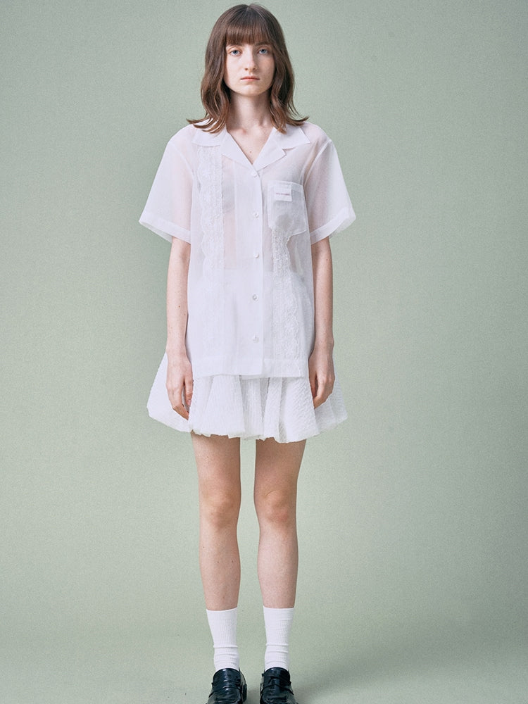 Organza Lace Short Sleeve Shirt