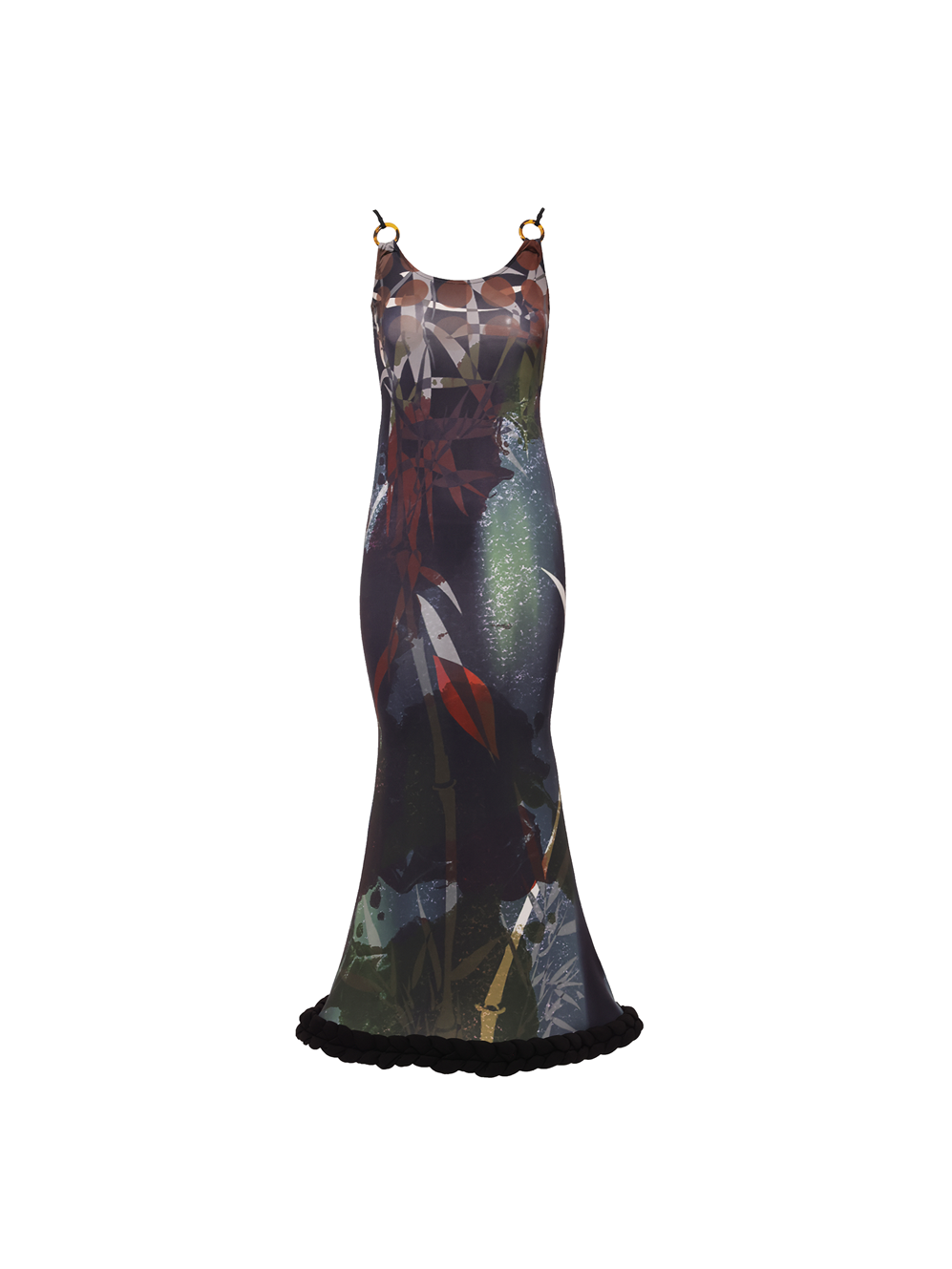 Chinese Style Print Fishtail Adjustment Suspender Dress