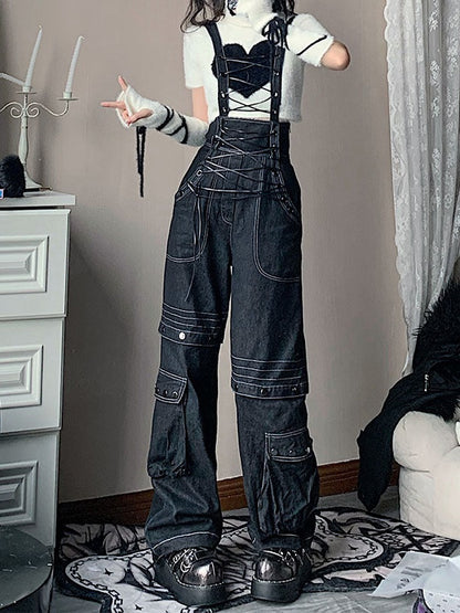 Lace-up Suspenders Jeans