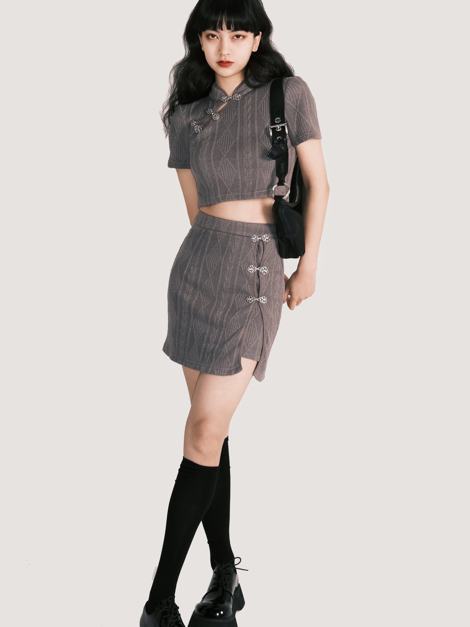 CHINESE STYLE SUMMER KNITTED TWO-PIECE SUIT