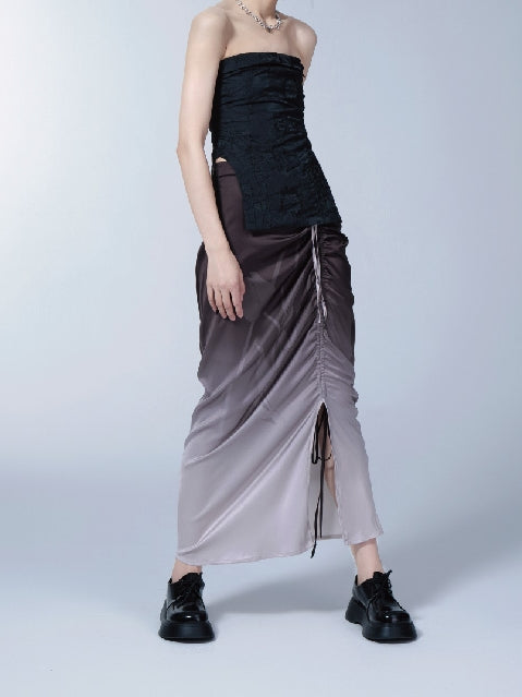 Gradation Gather Long Drawstring Skirt