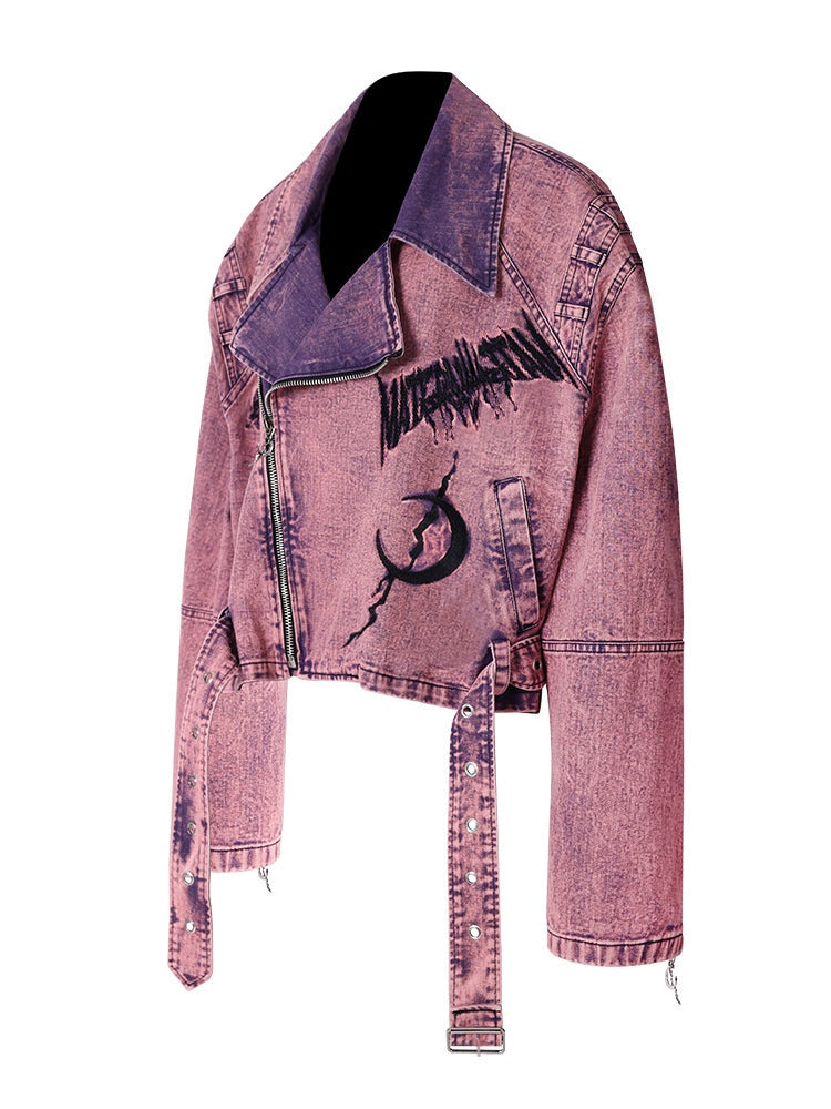 Lose Y2K Denim Motorradjacke