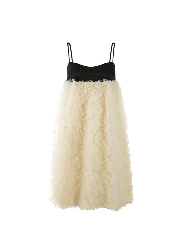 Flower Fluffy Stitching Slip Dress