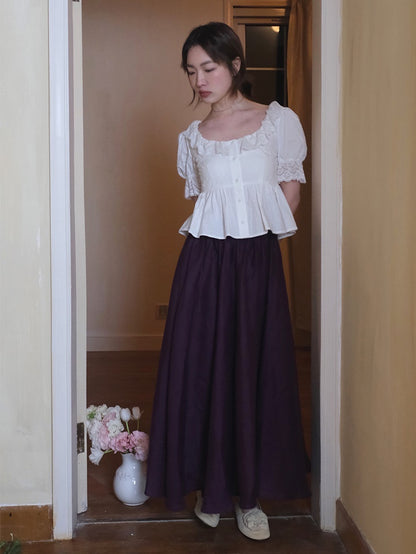 High Waist Long Gather Skirt