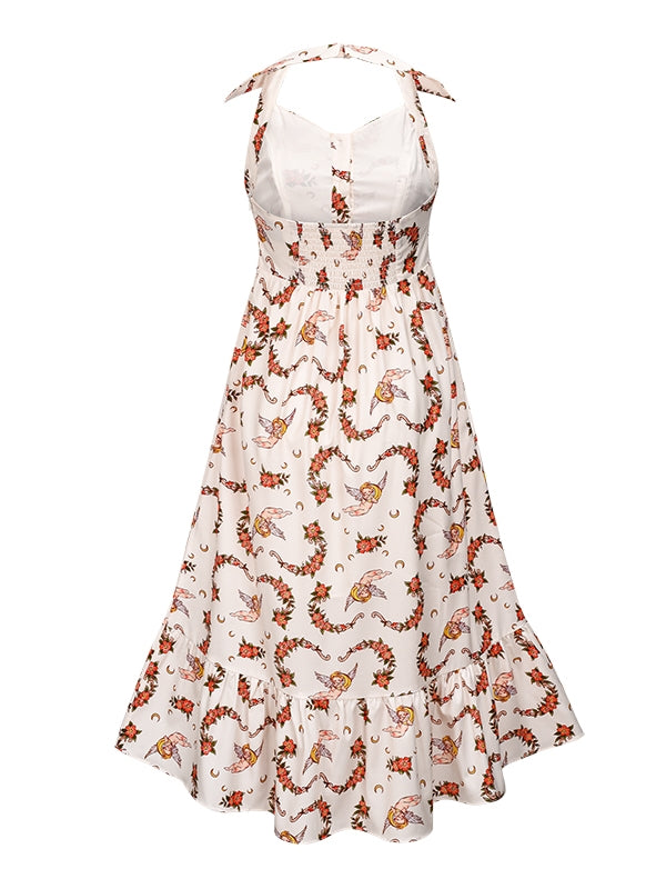 Print Retro Halter Neck Dress