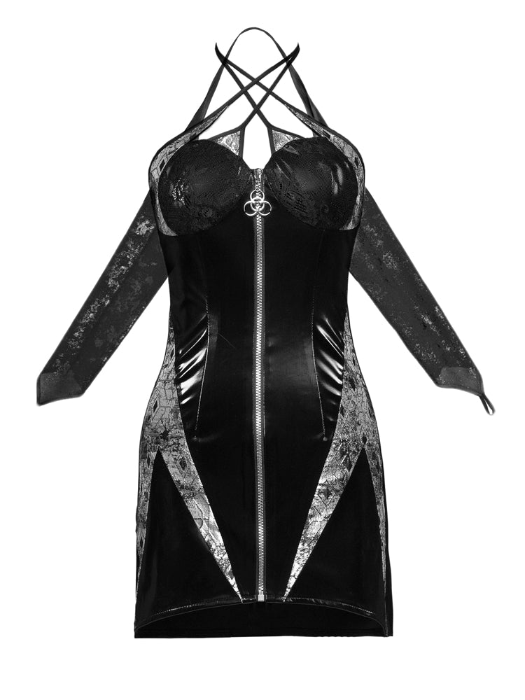 Gothic Cosplay Tigh Sexy Leather Body-conscious One-piece