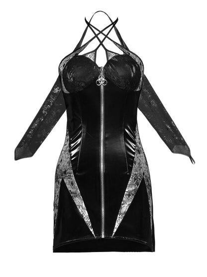 Gothic Cosplay Tigh Sexy Leather Conscient One-Pice