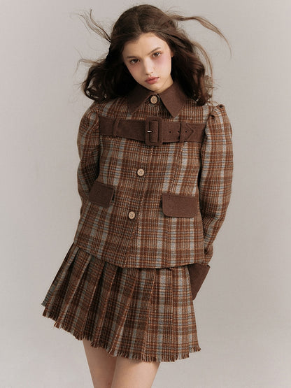 Plaid Belted Jacket