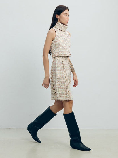 Wool-blend tweed skirt