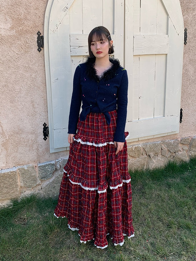 Plaid Niche Lace Long Skirt