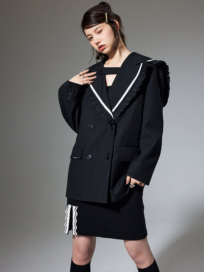 Navy Collar College Jacke