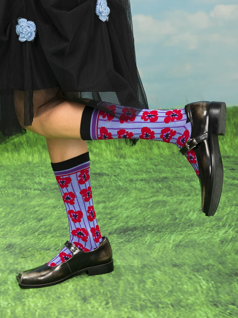 Flower Pattern Jacquard Striped Socks