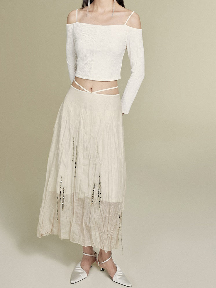 Silver Chain Decoration Sheer Wrinkled Skirt – ARCANA ARCHIVE