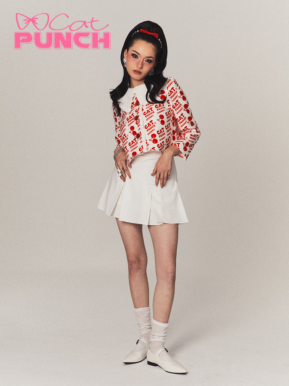 Cherry Girly Jacket&amp;Skirt Set-up