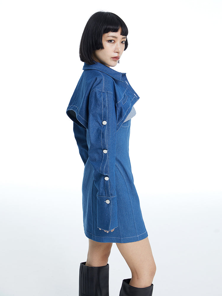 Denim Cropped Jacket Wave Bolero