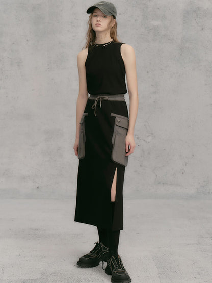 Letter Long-Sleeed Cropped Sweat &amp; Skirt