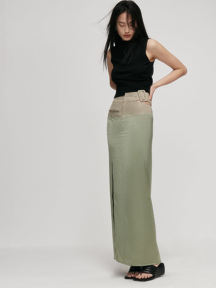 Satin Stitching Slit Skirt