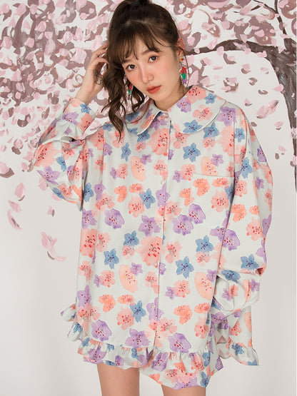 Cherry Blossom Bat Sleeve Loose Shirt