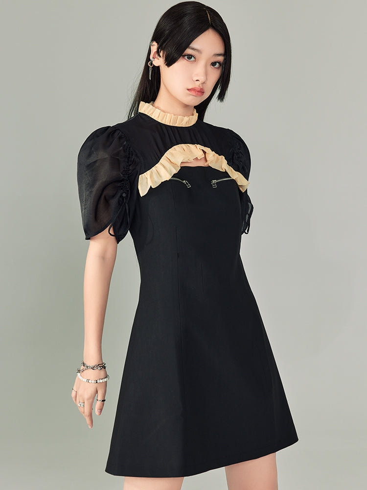 Zipper Cheongsam Kurzarm Kleid