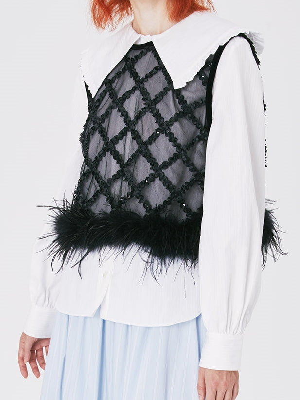 Detachable Feather Long Sleeve Shirt